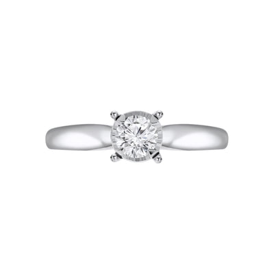 White Gold Round Brilliant Cut Solitaire Illusion Set Diamond Engagement Ring.