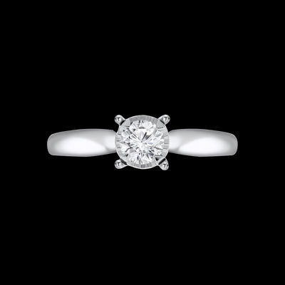 White Gold Round Brilliant Cut Solitaire Illusion Set Diamond Engagement Ring.