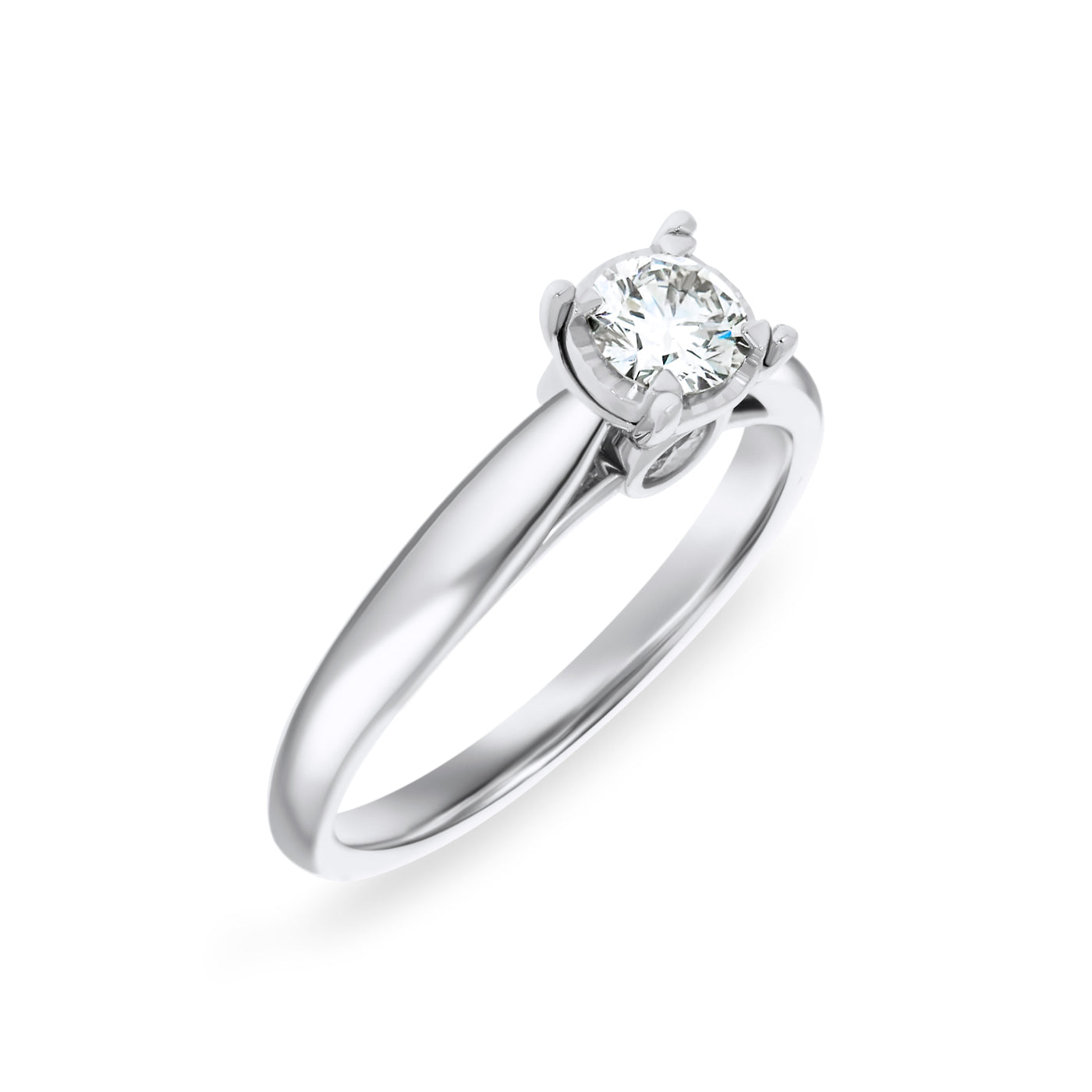 White Gold Round Brilliant Cut Solitaire Illusion Set Diamond Engagement Ring.