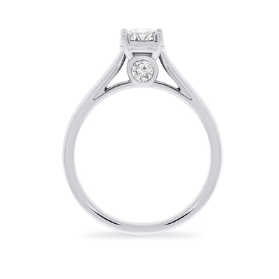 White Gold Round Brilliant Cut Solitaire Illusion Set Diamond Engagement Ring.