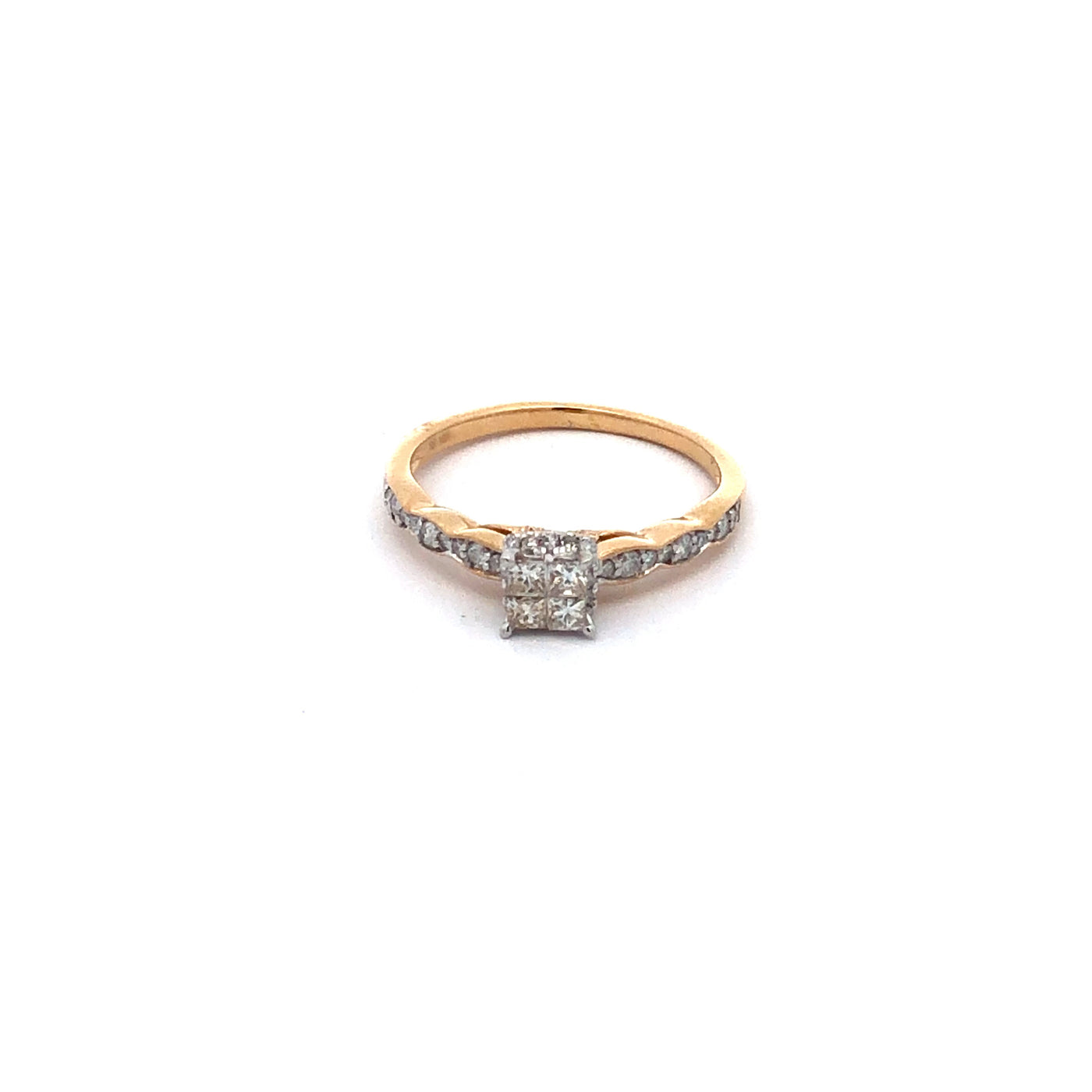 10Ct Yellow Gold Invisible Set Princess Cut Diamond Ring. Tdw=0.33CT