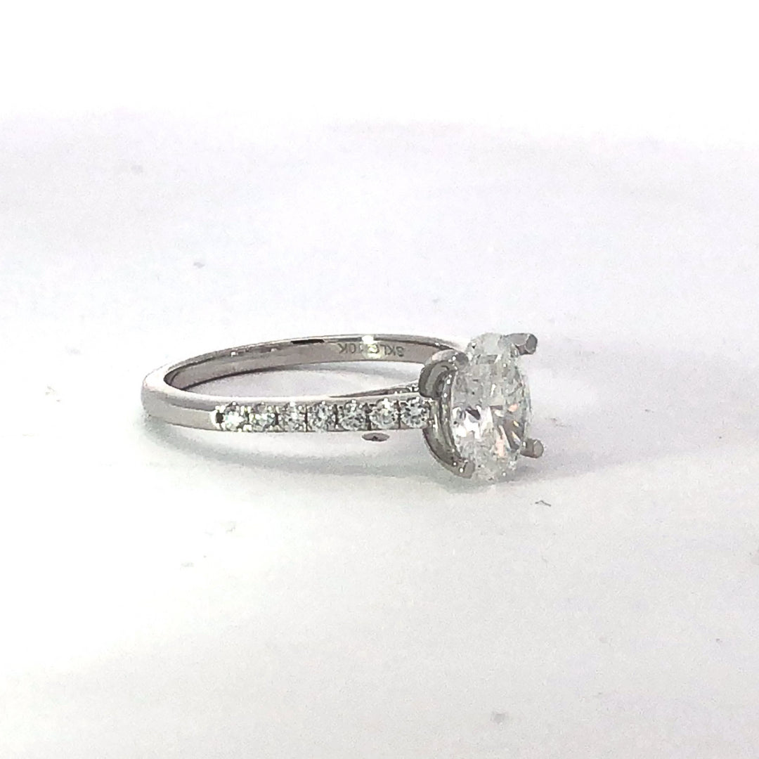 White Gold Oval Shaped Lab Grown Diamond Engagement Ring With Shoulder Diamonds