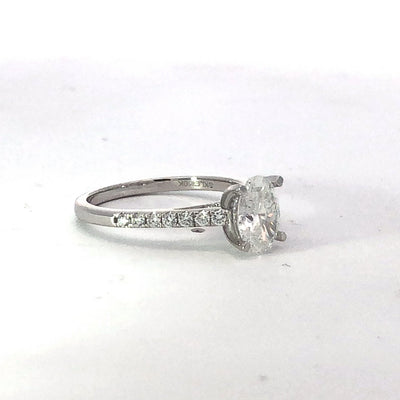 White Gold Oval Shaped Lab Grown Diamond Engagement Ring With Shoulder Diamonds