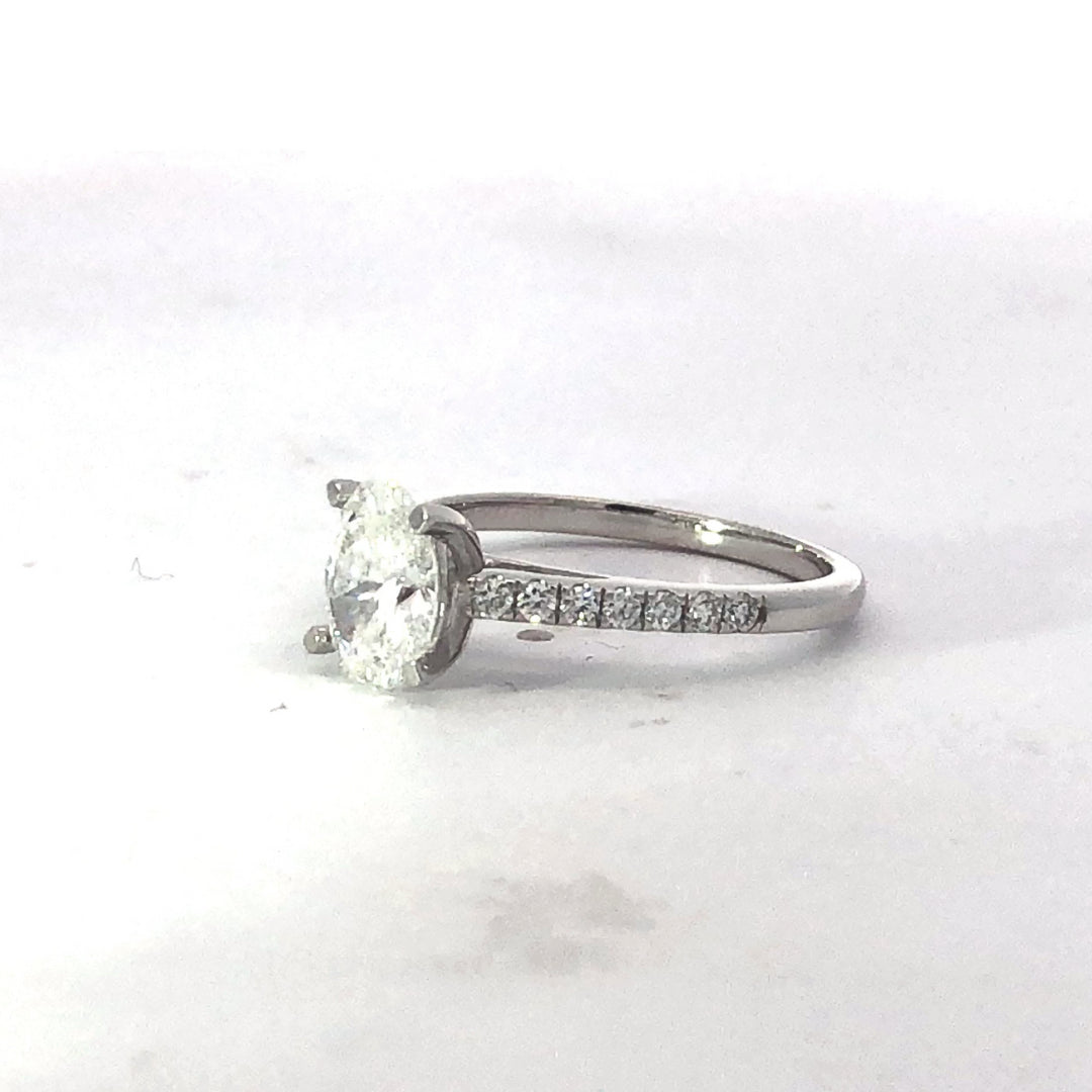 White Gold Oval Shaped Lab Grown Diamond Engagement Ring With Shoulder Diamonds