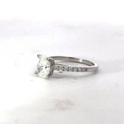 White Gold Oval Shaped Lab Grown Diamond Engagement Ring With Shoulder Diamonds