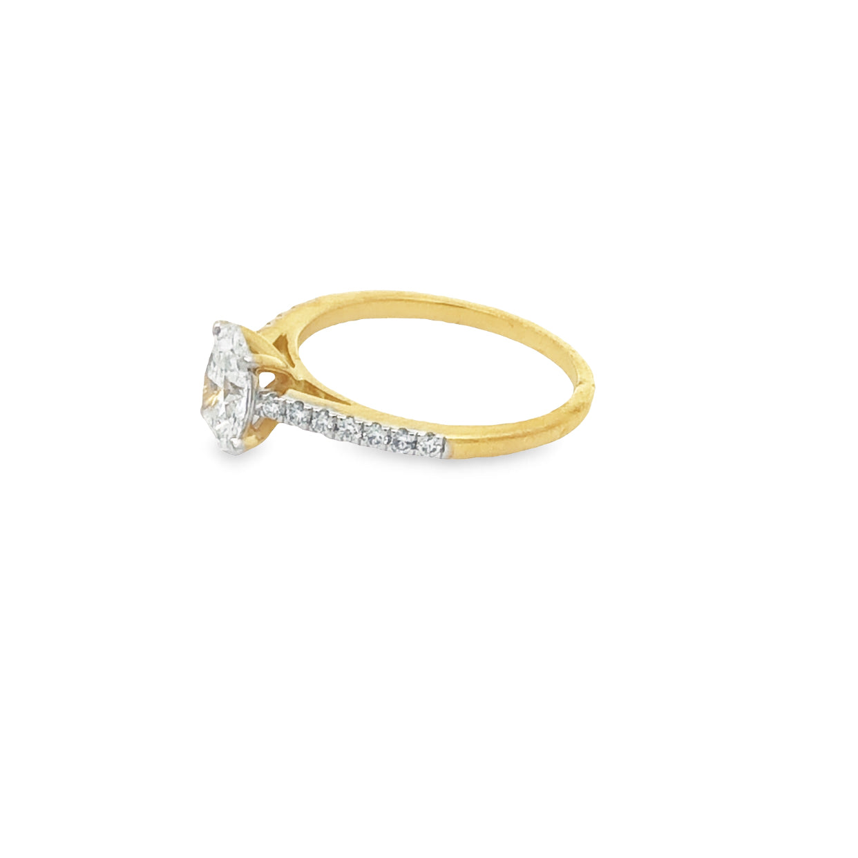 Yellow Gold Oval Shaped Lab Grown Diamond Engagement Ring With Shoulder Diamonds