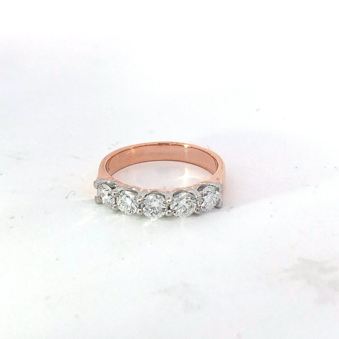 10Ct Rose Gold 5 Stone Lab Grown Diamond Ring Tdw=1.00Ct