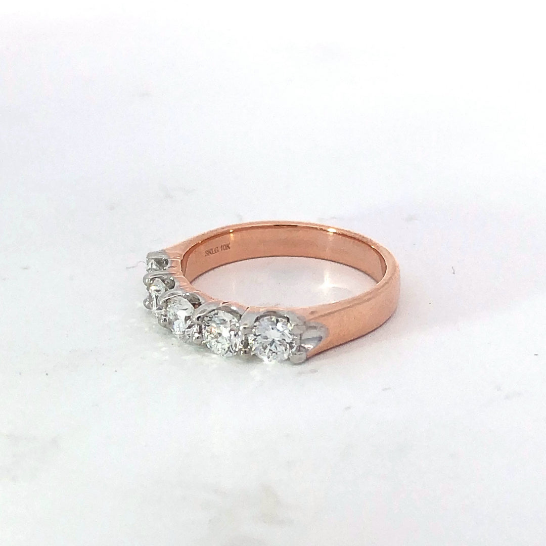 10Ct Rose Gold 5 Stone Lab Grown Diamond Ring Tdw=1.00Ct