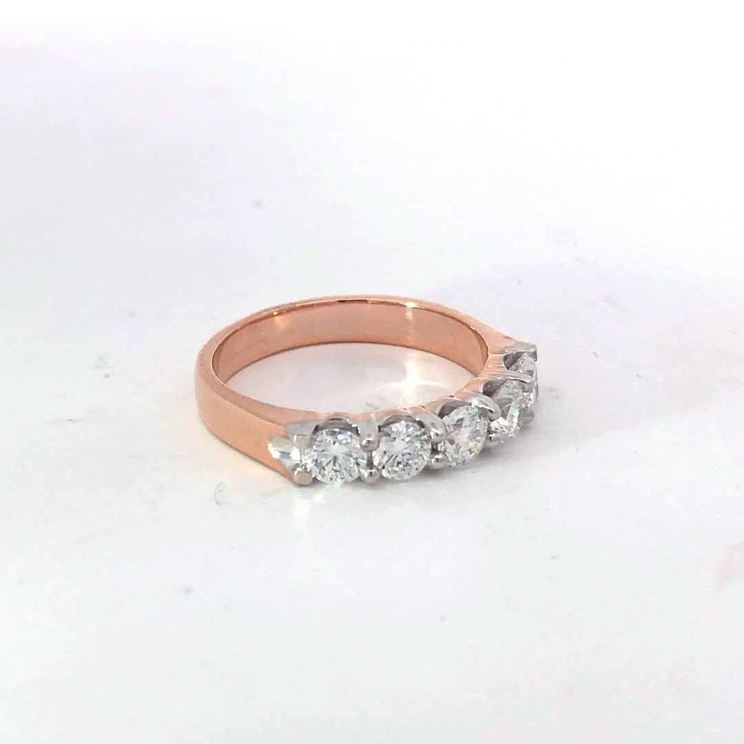 10Ct Rose Gold 5 Stone Lab Grown Diamond Ring Tdw=1.00Ct