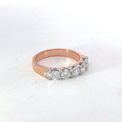 10Ct Rose Gold 5 Stone Lab Grown Diamond Ring Tdw=1.00Ct