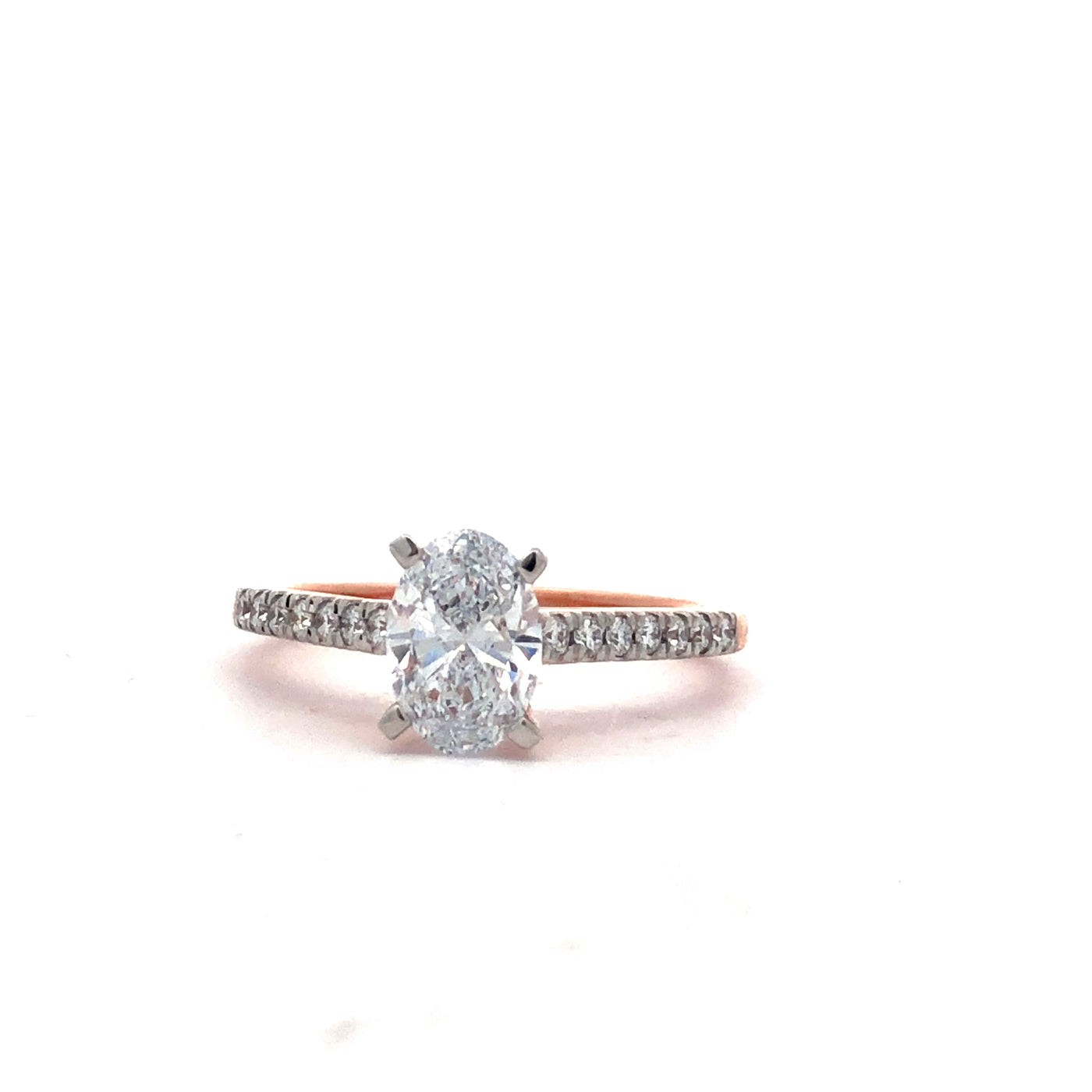 10Ct Rose Gold Oval Shaped Lab Grown Diamond Engagement Ring With Shoulder Lab Grown Diamonds D/E Vs TDW=1.20Ct Size N