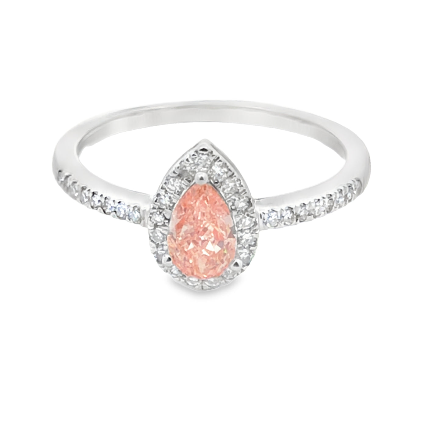 14Ct White Gold Lab Grown Pink And White Diamond Halo Ring Tdw=0.50Ct