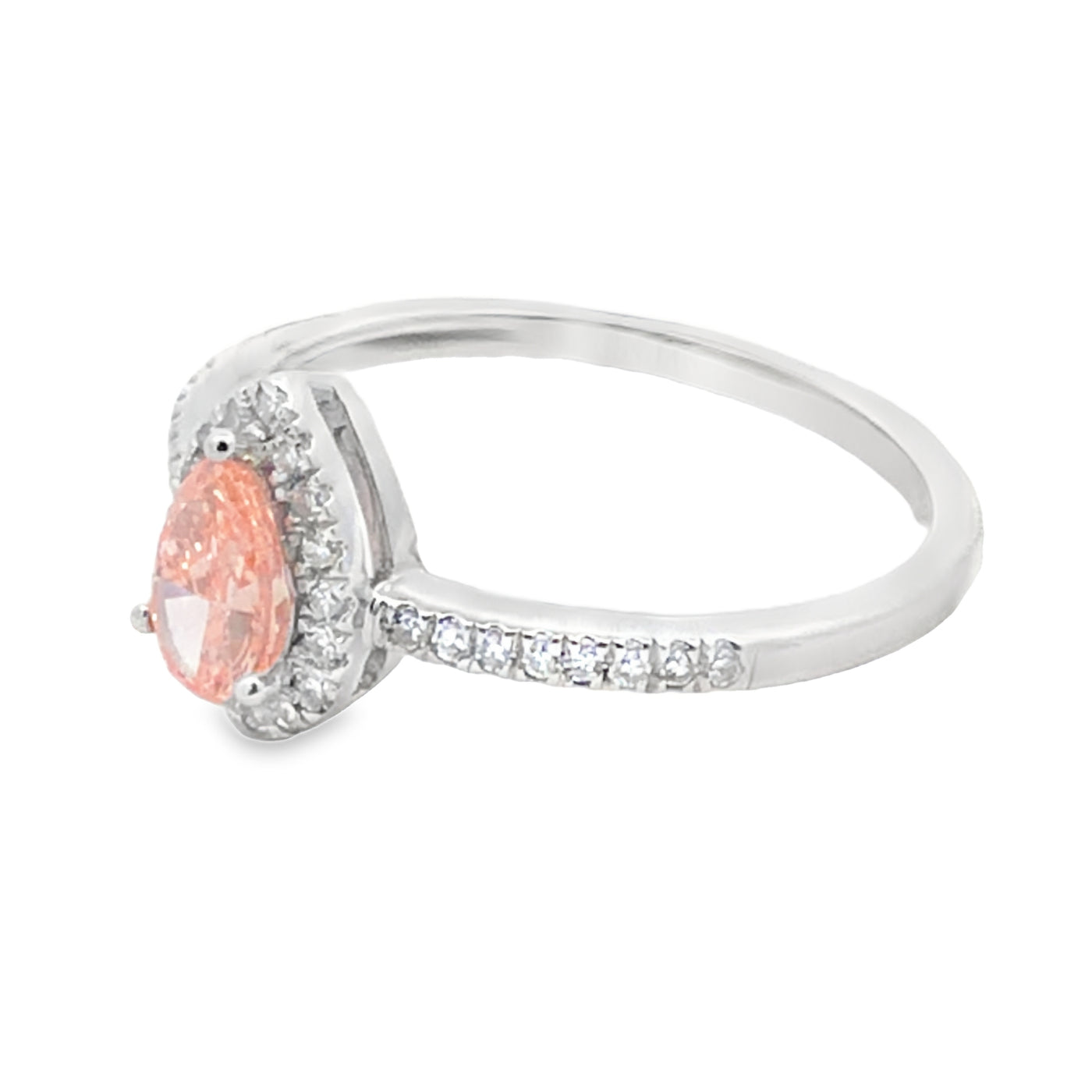 14Ct White Gold Lab Grown Pink And White Diamond Halo Ring Tdw=0.50Ct