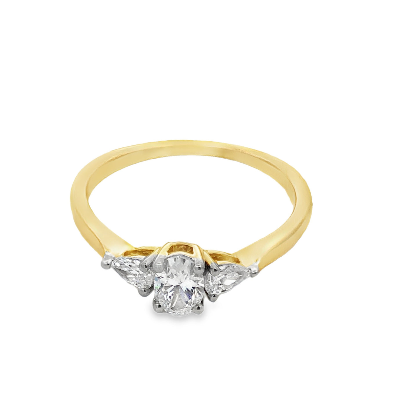 14Ct Yellow Gold Lab Grown Oval Diamond And Pear Shaped 3 Stone Ring Tdw=0.50Ct