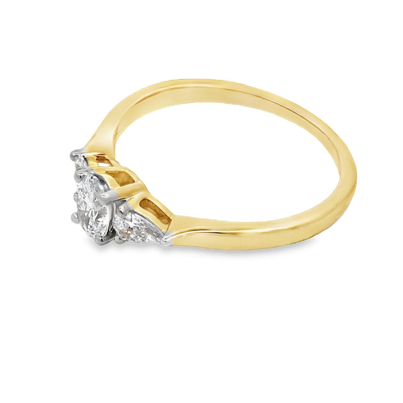 14Ct Yellow Gold Lab Grown Oval Diamond And Pear Shaped 3 Stone Ring Tdw=0.50Ct