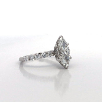 14Ct White Gold Lab Grown Marquise Shaped Diamond Engagement Ring With Hidden Halo And Lab Grown Diamond Set Band Size M.5 Centre 2.00Ct, Tdw=2.60Ct Has IGI cert.
