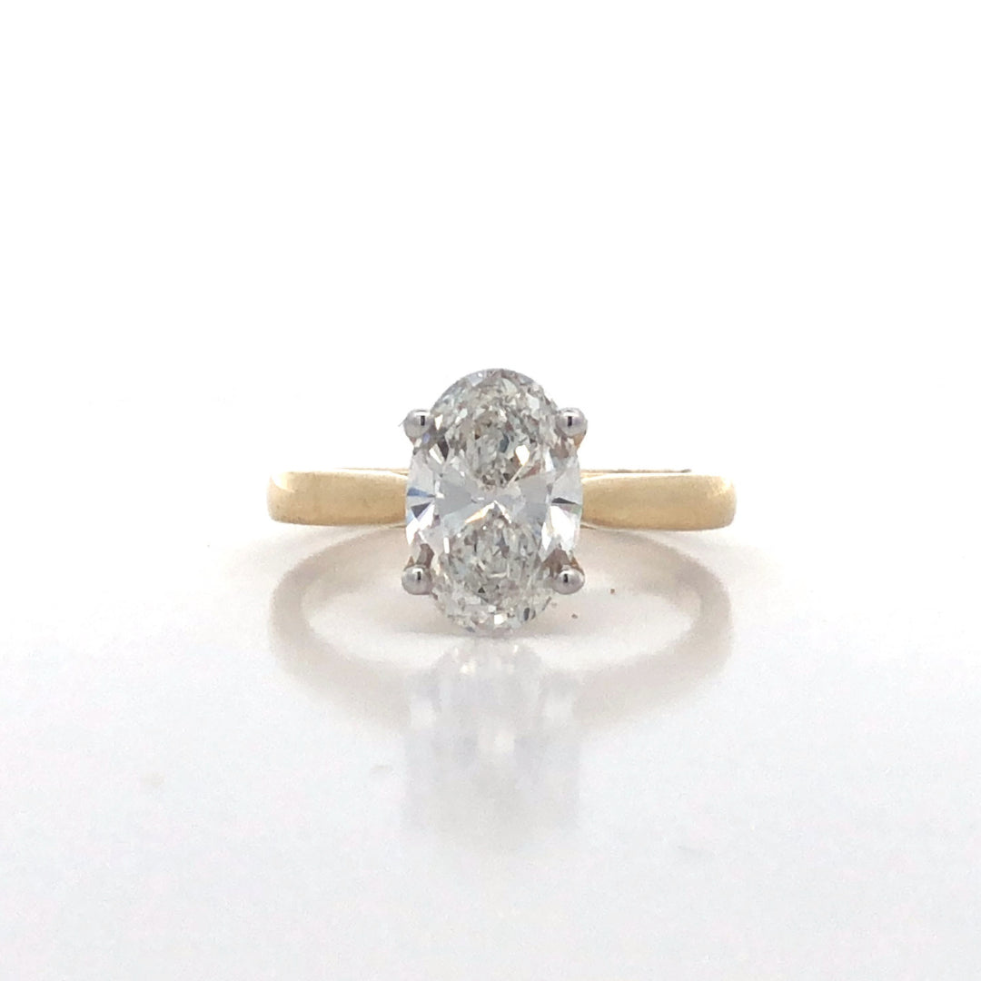 14Ct Yellow Gold OVAL Lab Grown Diamond 2.00CT Solitaire Engagement Ring Size M.5 E VS Has IGI Cert.
