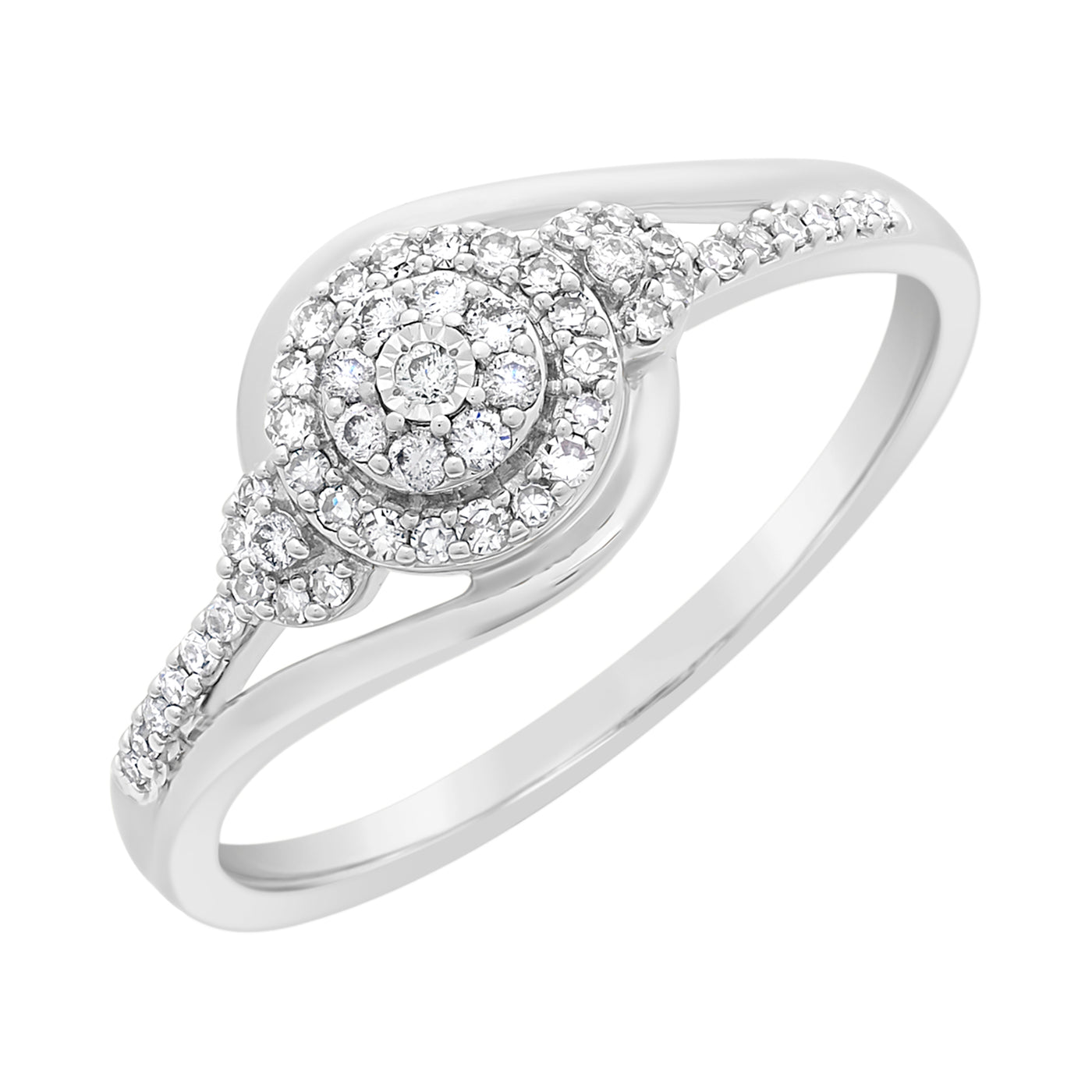 9Ct White Gold 0.18Ct Diamond Ring Size O
