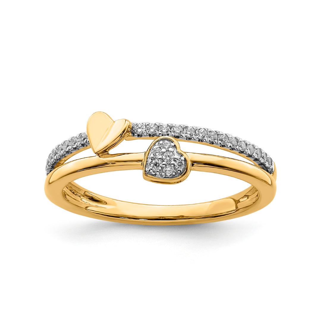 9K Yellow Gold Lab Grown Diamond Butterfly Heart Dress Ring Tdw 0.14Ct F Vs