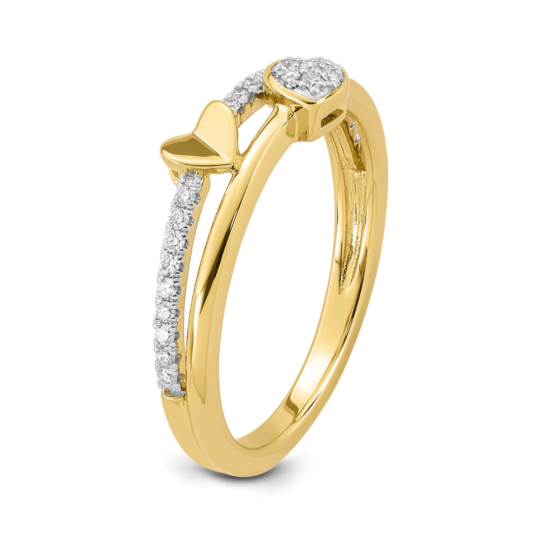 9K Yellow Gold Lab Grown Diamond Butterfly Heart Dress Ring Tdw 0.14Ct F Vs