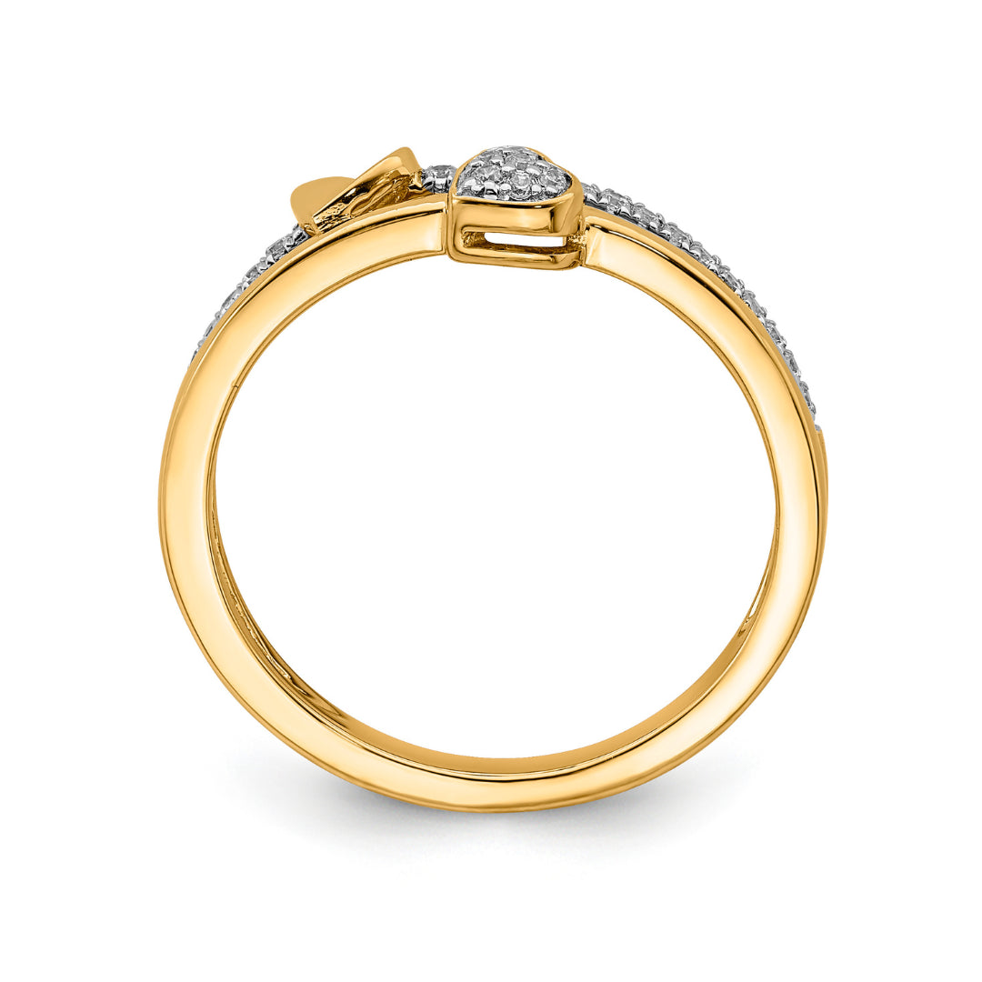 9K Yellow Gold Lab Grown Diamond Butterfly Heart Dress Ring Tdw 0.14Ct F Vs