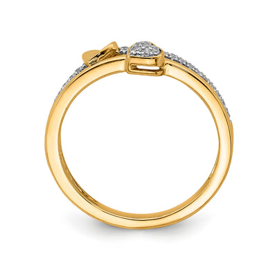 9K Yellow Gold Lab Grown Diamond Butterfly Heart Dress Ring Tdw 0.14Ct F Vs