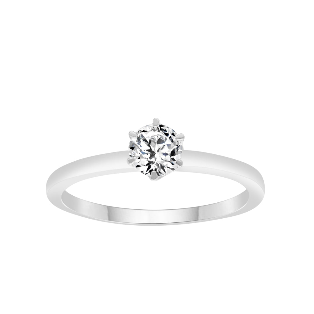 9K White Gold Lab Grown Diamond 6 Claw Solitaire Ring Tdw 0.50Ct F Vs Size P Has IGI Cert