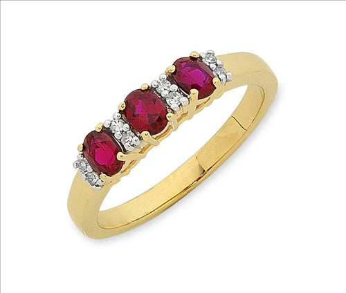 9Ct Yellow Gold Created Ruby And Diamond Dress Ring