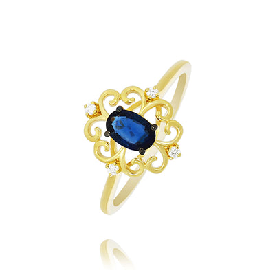 14 Carat Yellow Gold Filigree Sapphire Dress Ring