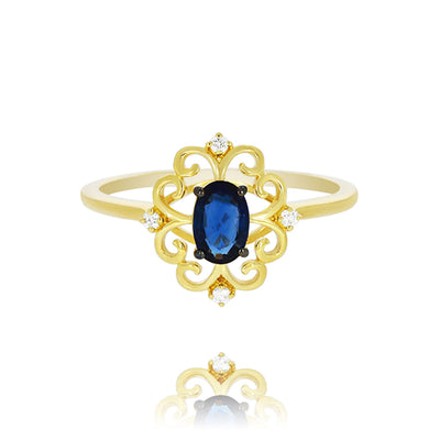 14 Carat Yellow Gold Filigree Sapphire Dress Ring