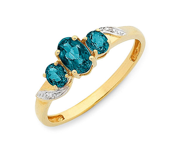 Yellow Gold London Blue Topaz Trilogy Ring