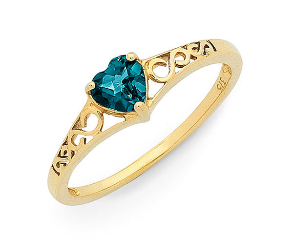 Yellow Gold Heart London Blue Topaz Ring