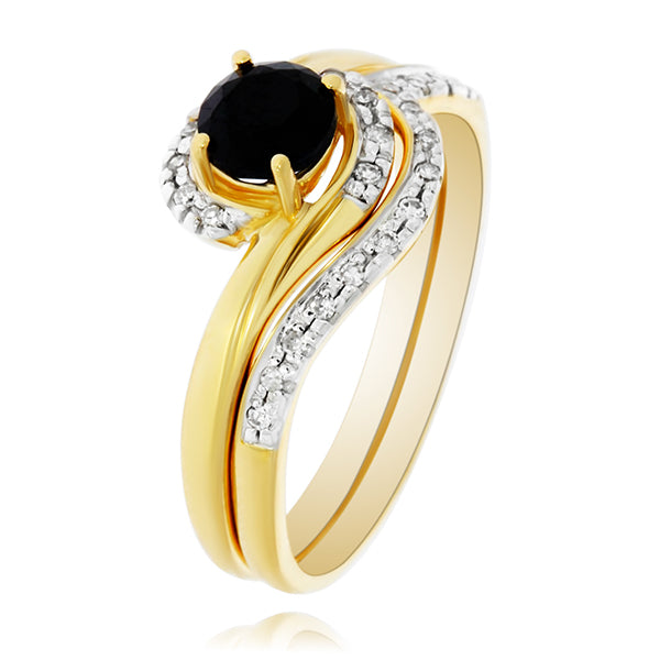 9Ct Yellow Gold Black Sapphire And Diamond Dress Ring Set