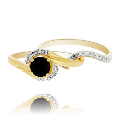 9Ct Yellow Gold Black Sapphire And Diamond Dress Ring Set