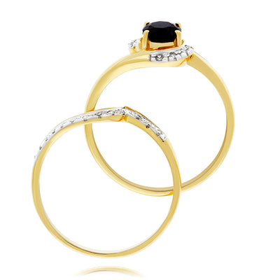 9Ct Yellow Gold Black Sapphire And Diamond Dress Ring Set