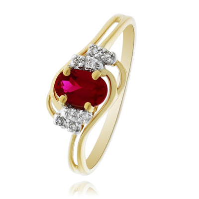 9Ct Yellow Gold Oval Created Ruby Dress Ring