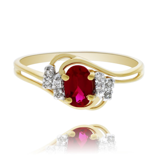 9Ct Yellow Gold Oval Created Ruby Dress Ring