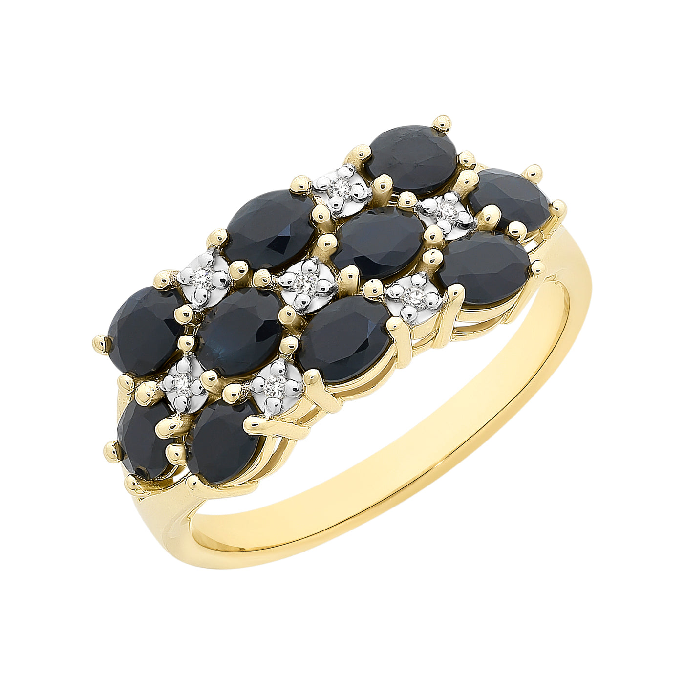 9Ct Yellow Gold Natural Sapphire & Diamond Ring