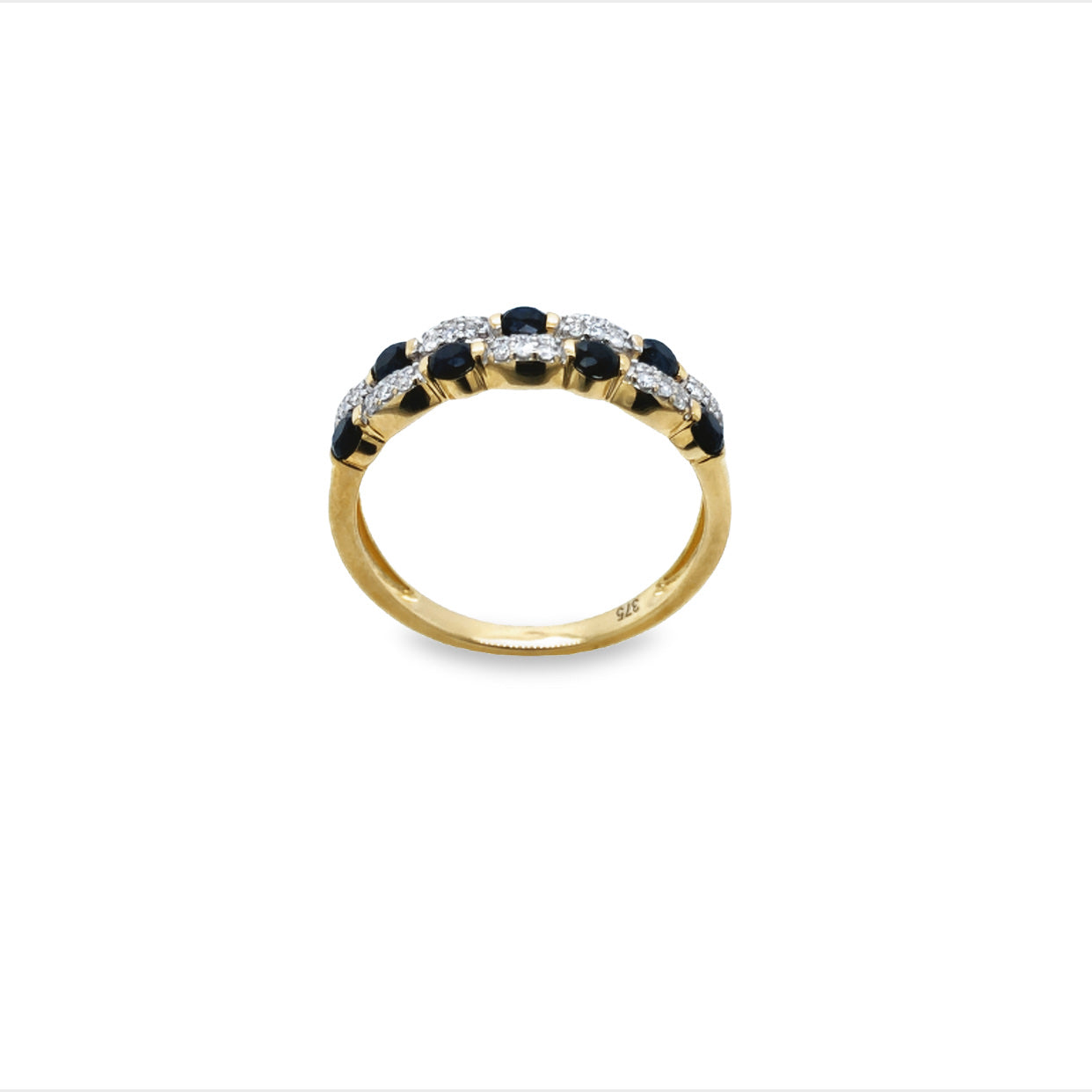 9Ct Yellow Gold Double Row Black Sapphire And Diamond Ring