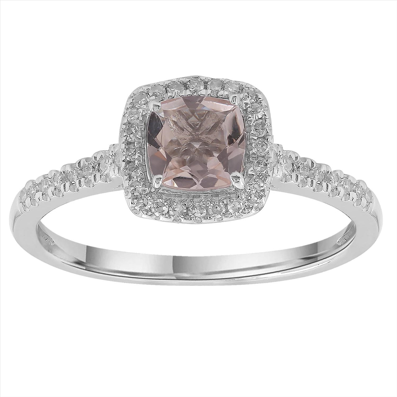 9Ct White Gold Morganite and Diamond Halo Dress Ring Tdw= 0.08Ct Hi I1 Size P