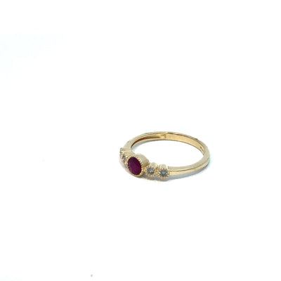 14Ct Yellow Gold Natural Ruby And Diamond Ring