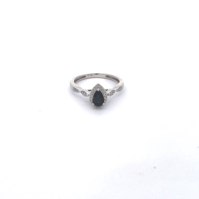 14Ct White Gold Pear Shaped Natural Sapphire And Diamond Halo Ring