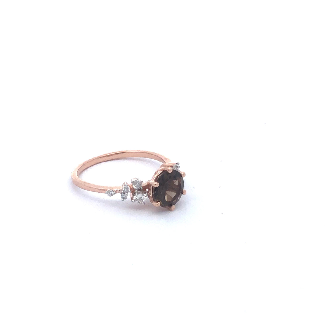 14Ct Yellow Gold Natural Smokey Quartz And Diamond Ring. Smokey Quartz = 1.10Ct. Tdw Dia - 0.20Ct