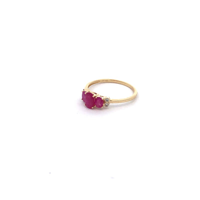 14Ct Yellow Gold Natural Ruby And Diamond Ring