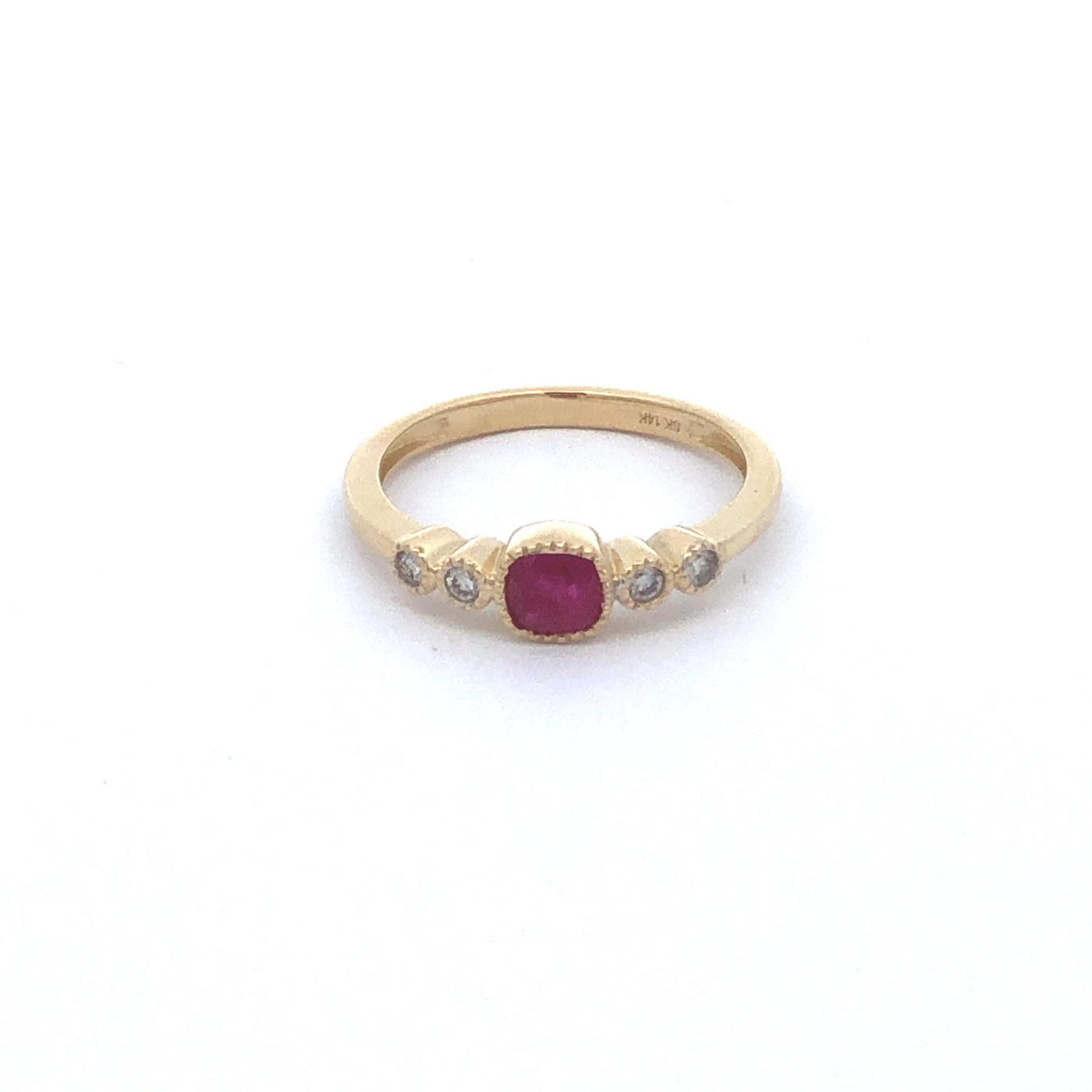 14Ct Yellow Gold Natural Ruby And Diamond Ring