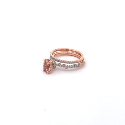 14Ct Rose Gold Natural Morganite And Diamond Bridal Ring Set.