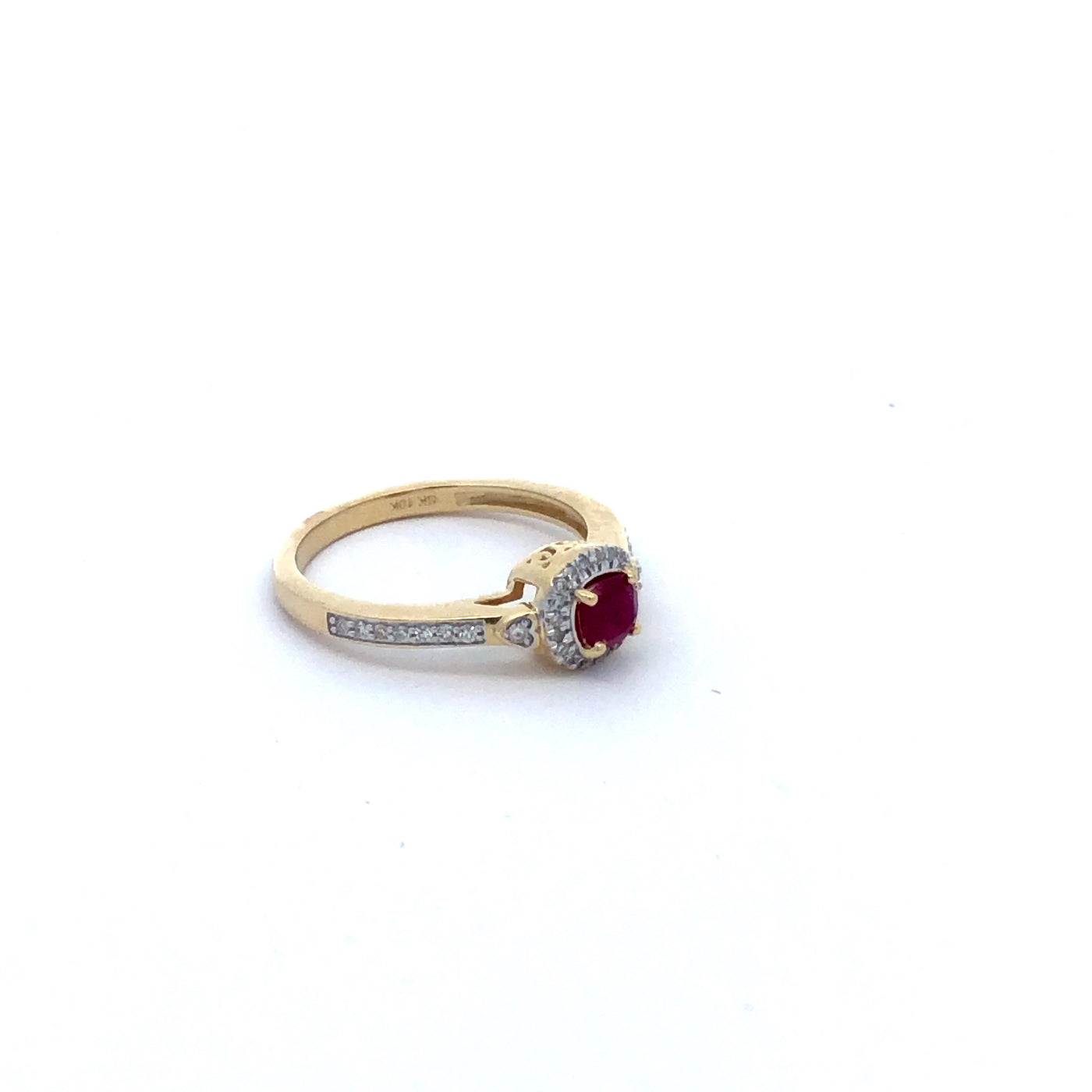 14Ct Yellow Gold Natural Ruby And Diamond Halo Ring