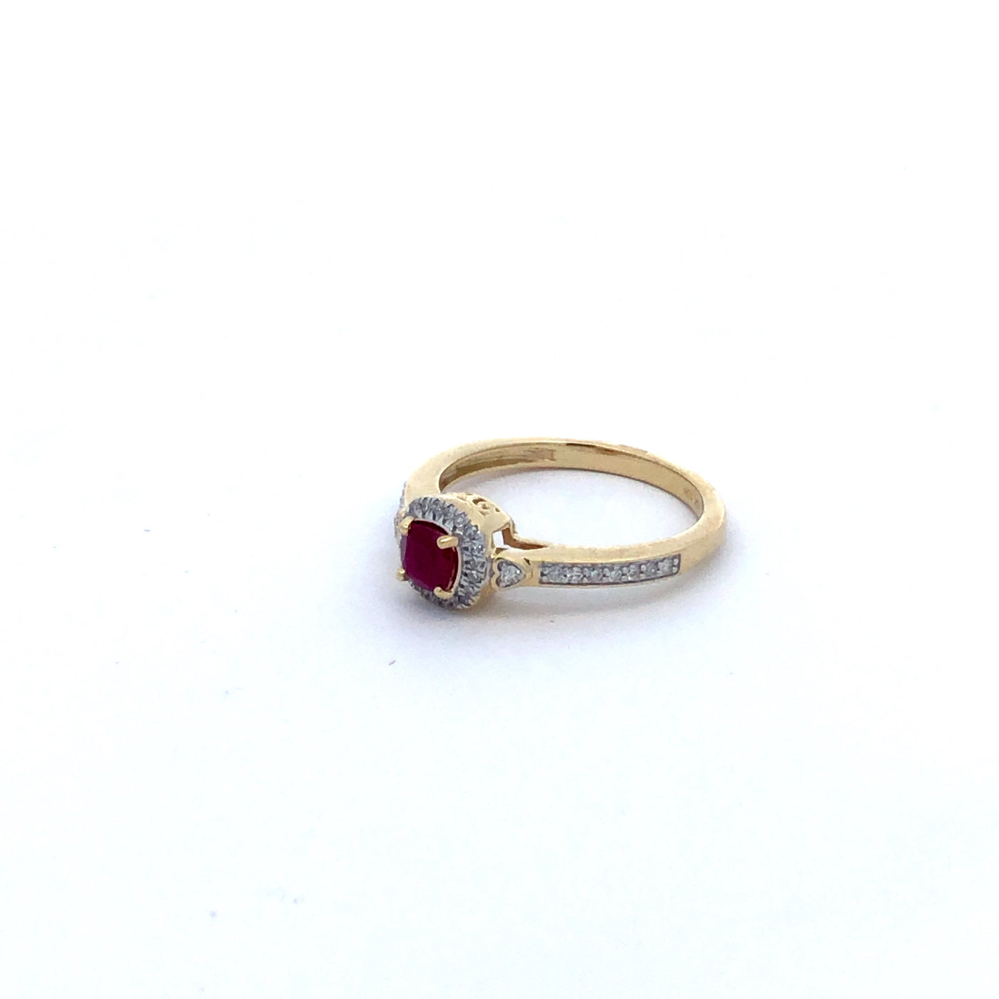 14Ct Yellow Gold Natural Ruby And Diamond Halo Ring