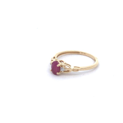 14Ct Yellow Gold Natural Ruby And Diamond Set Ring With Celtic Inspired Shoulders