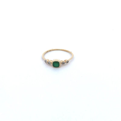 14Ct Yellow Gold Natural Emerald And Diamond Ring.